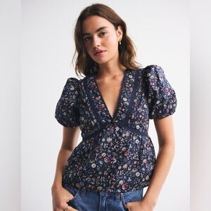 A& F Puff Sleeve Button-Through Top